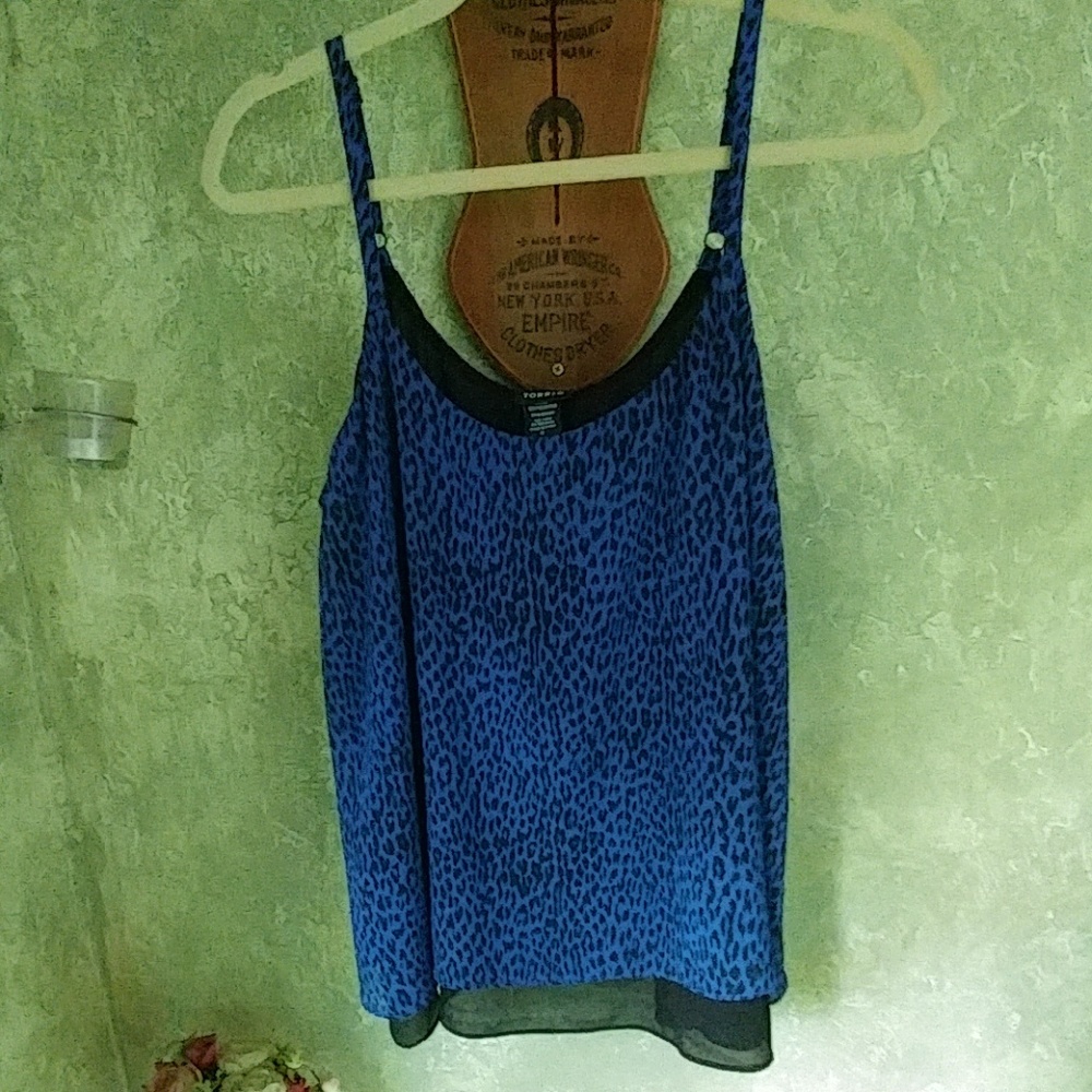 Blue and black animal print tank top
